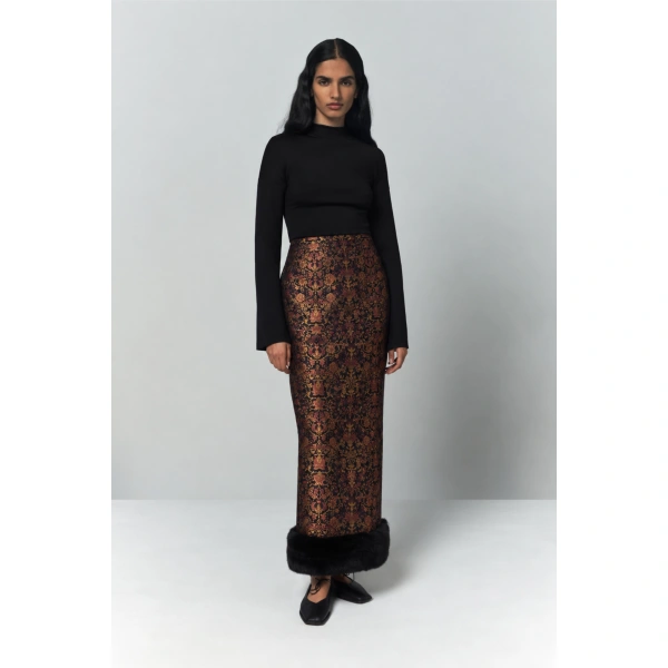 Destree Monica Garden Skirt in Black and Rust | Midi Skirts | Coveti