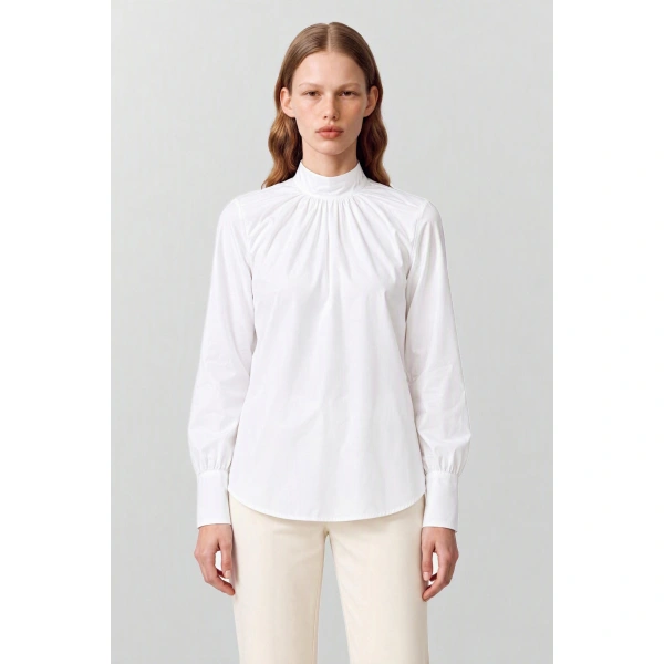 Destree Roberta Cotton Poplin High-Neck Blouse in White | Blouses | Coveti