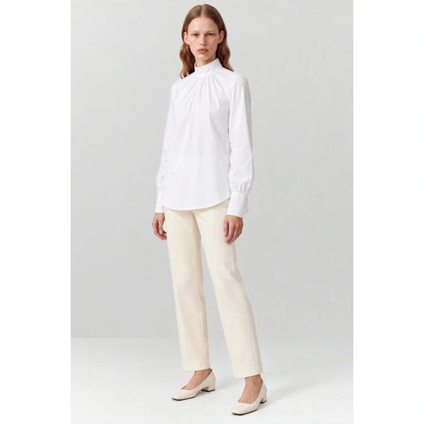 Destree Roberta Cotton Poplin High-Neck Blouse in White | Blouses | Coveti