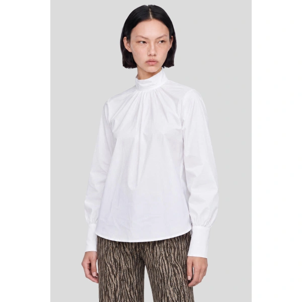 Destree Roberta Cotton Poplin High-Neck Blouse in White | Blouses | Coveti