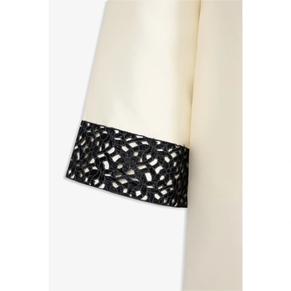 Destree Ruby Smart Lace Satin Long Jacket in White | Blazers | Coveti