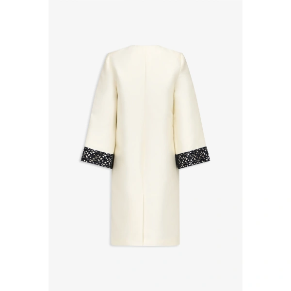 Destree Ruby Smart Lace Satin Long Jacket in White | Blazers | Coveti