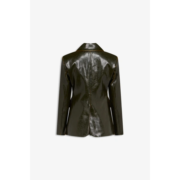 Destree Tamara Coated Tailored Jacket in Moss | Blazers | Coveti
