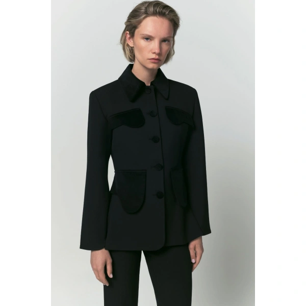 Destree Tamara Utility Jacket with Velvet Details in Black | Blazers | Coveti