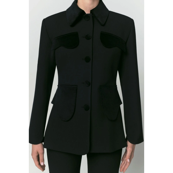 Destree Tamara Utility Jacket with Velvet Details in Black | Blazers | Coveti