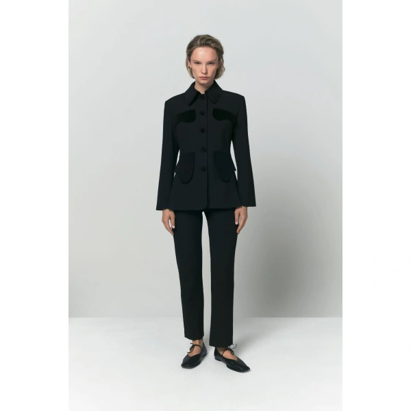 Destree Tamara Utility Jacket with Velvet Details in Black | Blazers | Coveti