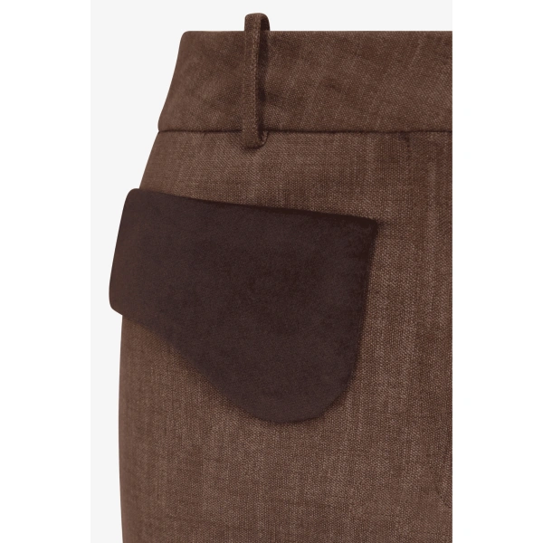 Destree Tina Straight Trousers with Velvet Details in Brown | Tailored Pants | Coveti