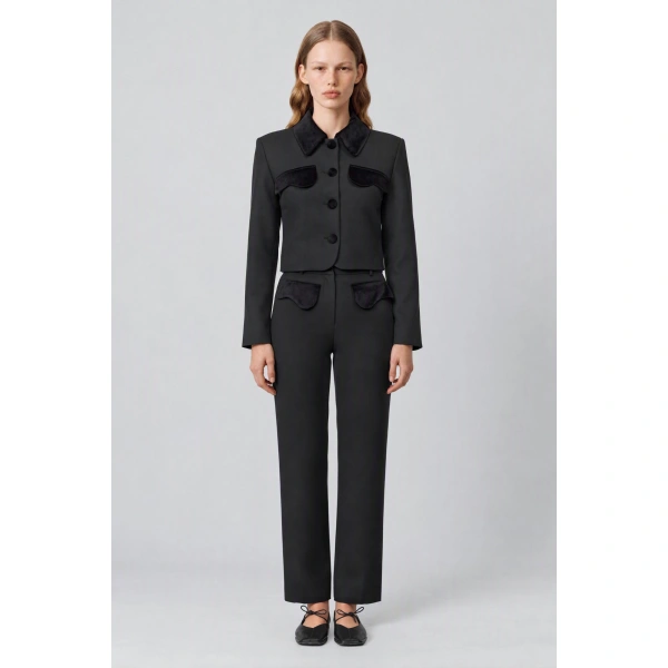 Destree Tina Stretch Straight Trousers in Black | Tailored Pants | Coveti