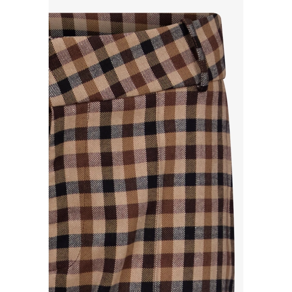 Destree Yoshitomo Checked Straight-Leg Trousers in Camel | Tailored Pants | Coveti