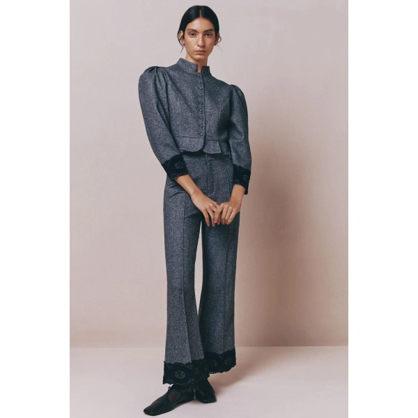 Destree Yoshitomo Flannel Trousers in Grey | Tailored Pants | Coveti