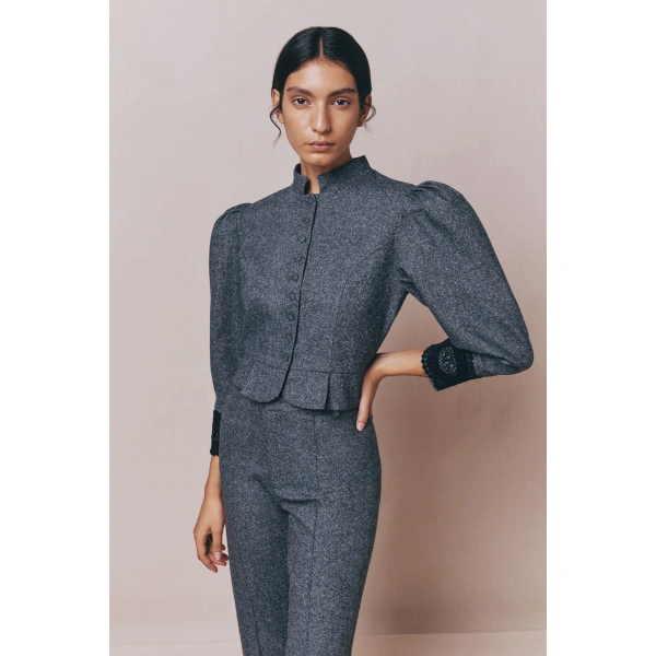 Destree Yoshitomo Flannel Trousers in Grey | Tailored Pants | Coveti