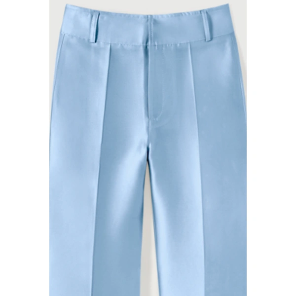 Destree Yoshitomo Satin Cropped Trousers in Niagara Blue | Tailored Pants | Coveti