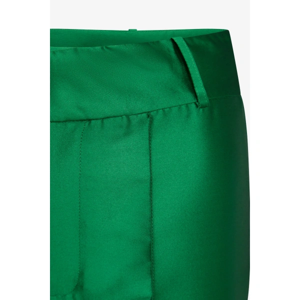 Destree Yoshitomo Satin Straight Trousers in Green | Tailored Pants | Coveti