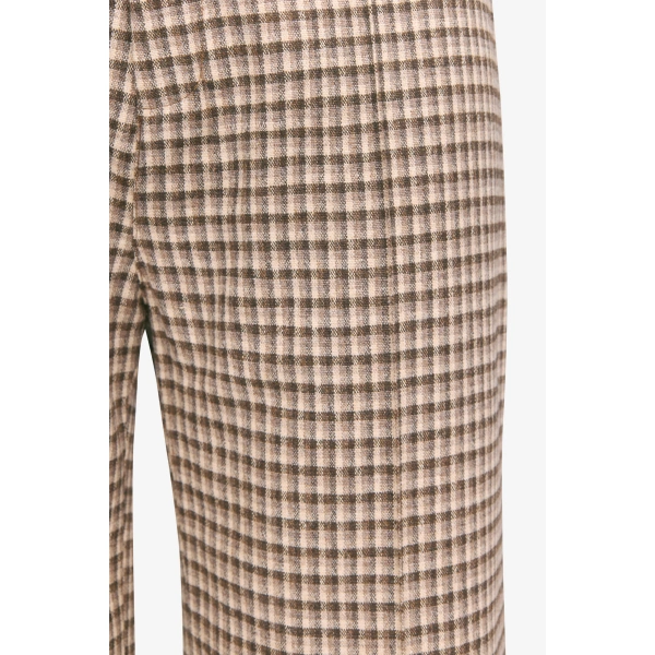 Destree Yoshitomo Virgin Wool Straight Trousers in Beige and Brown | Tailored Pants | Coveti