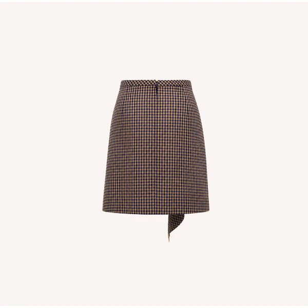 Dice Kayek Asymmetric Draped Gingham Mini Skirt in Navy | Mini Skirts | Coveti