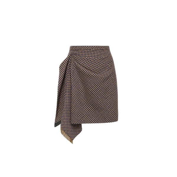 Dice Kayek Asymmetric Draped Gingham Mini Skirt in Navy | Mini Skirts | Coveti