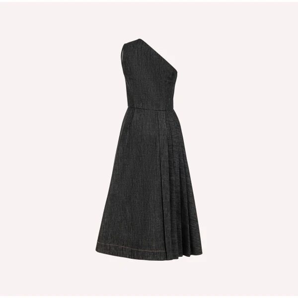 Dice Kayek Asymmetrical Structured Denim Midi Dress in Black | Midi Dresses | Coveti