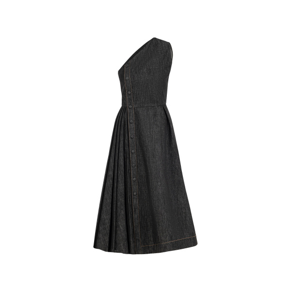 Dice Kayek Asymmetrical Structured Denim Midi Dress in Black | Midi Dresses | Coveti