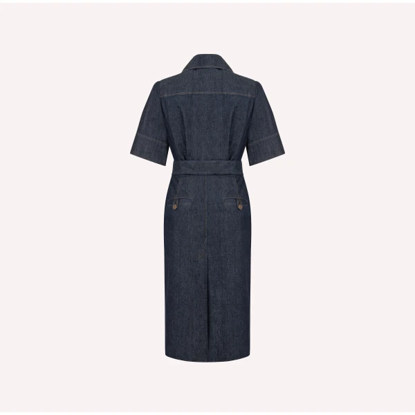 Dice Kayek Belted Chambray Midi Shirt Dress in Indigo | Shirtdress | Coveti