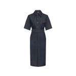 Dice Kayek Belted Chambray Midi Shirt Dress in Indigo | Shirtdress | Coveti