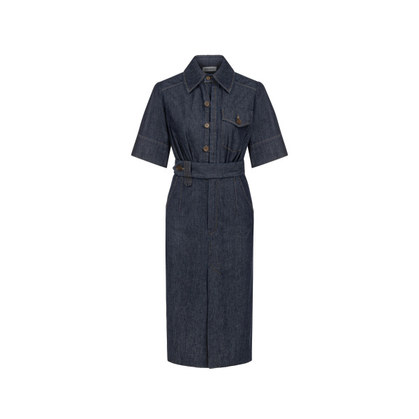 Dice Kayek Belted Chambray Midi Shirt Dress in Indigo | Shirtdress | Coveti