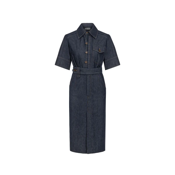 Dice Kayek Belted Chambray Midi Shirt Dress in Indigo | Shirtdress | Coveti