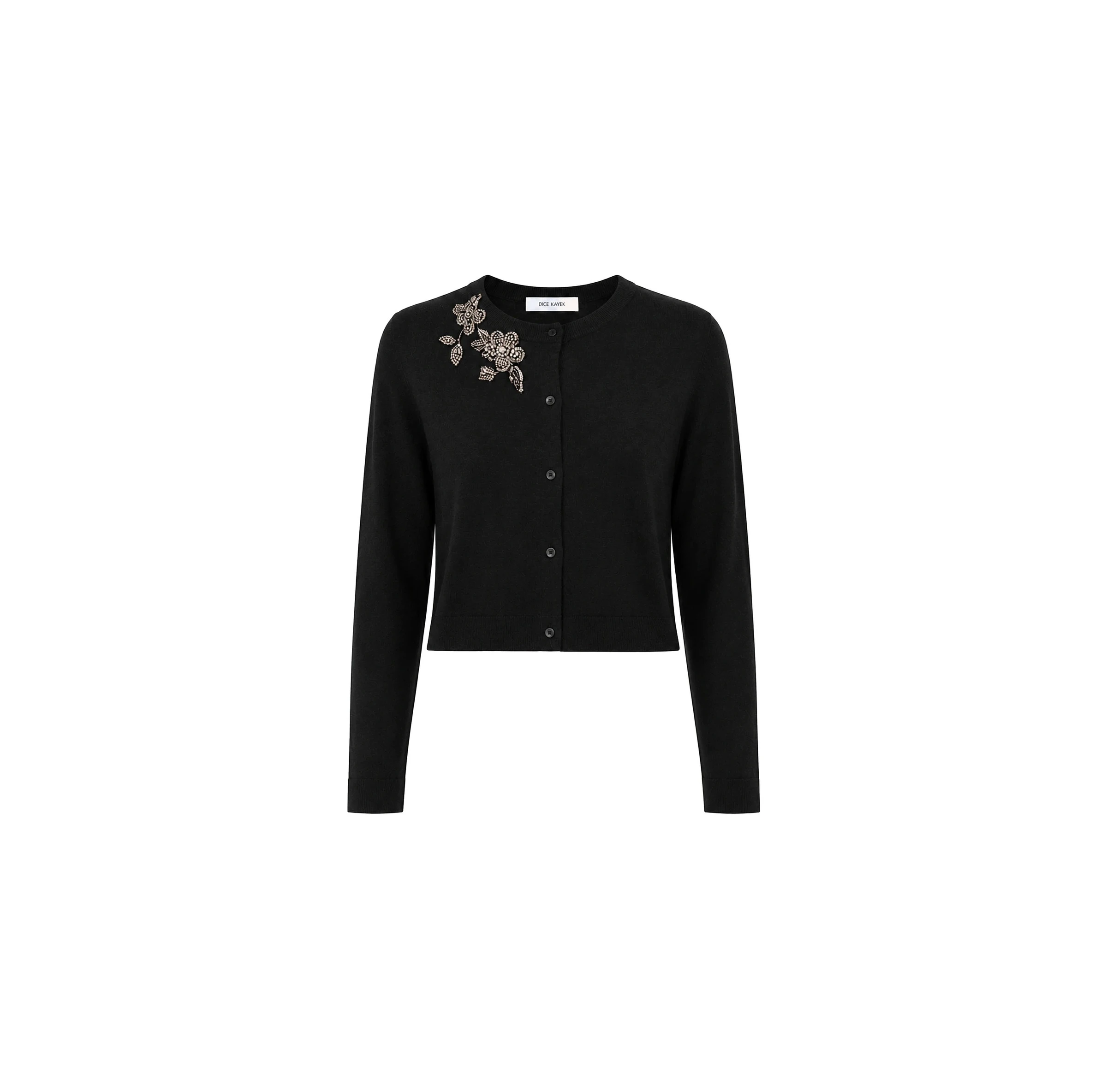 Dice Kayek Black Crystal-Embellished Wool Cardigan Dice Kayek Black Crystal-Embellished Wool Cardigan | Cardigan | Coveti