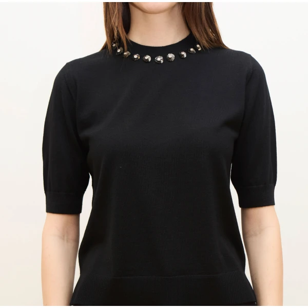 Dice Kayek Black Embellished Knit Top | Sweaters | Coveti