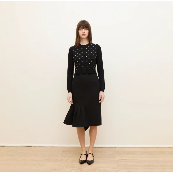 Dice Kayek Black Embellished Wool Cardigan | Cardigan | Coveti