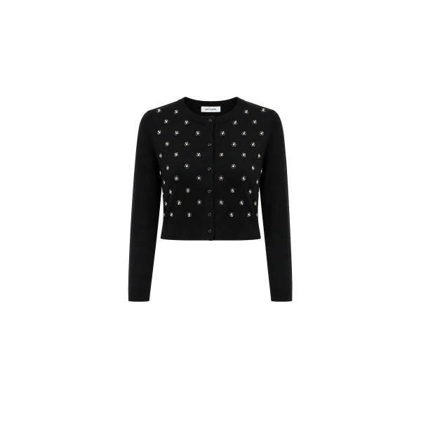 Black Embellished Wool Cardigan
