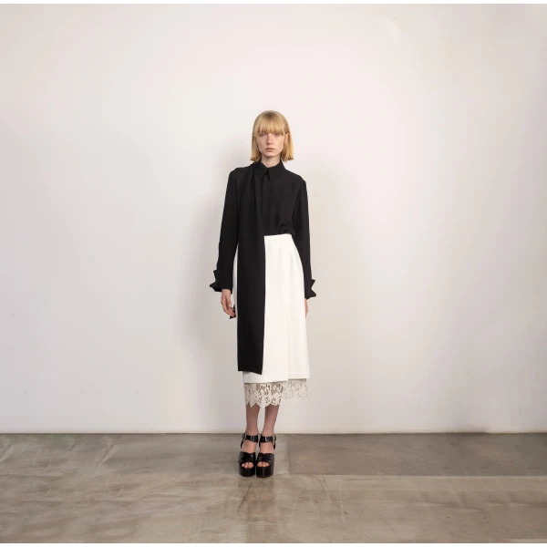 Dice Kayek Black Midi Skirt with Lace Hem | Midi Skirts | Coveti