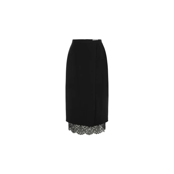 Dice Kayek Black Midi Skirt with Lace Hem | Midi Skirts | Coveti