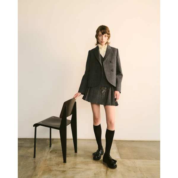Dice Kayek Blue Checked Wool Double-Breasted Jacket | Jackets | Coveti