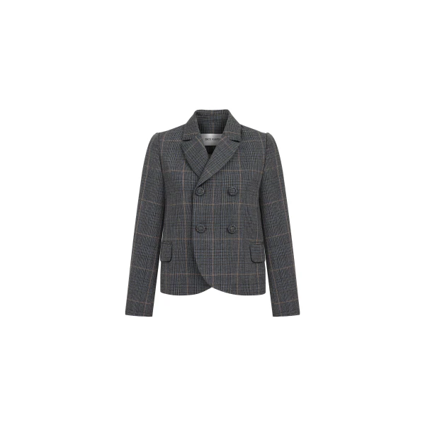 Dice Kayek Blue Checked Wool Double-Breasted Jacket | Jackets | Coveti