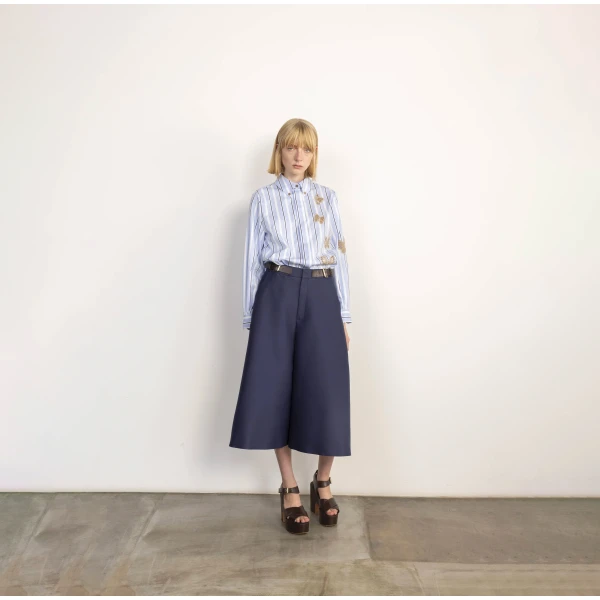 Dice Kayek Butterfly Embroidered Cotton Shirt in Blue Stripe | Shirts | Coveti