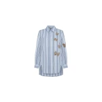 Dice Kayek Butterfly Embroidered Cotton Shirt in Blue Stripe | Shirts | Coveti