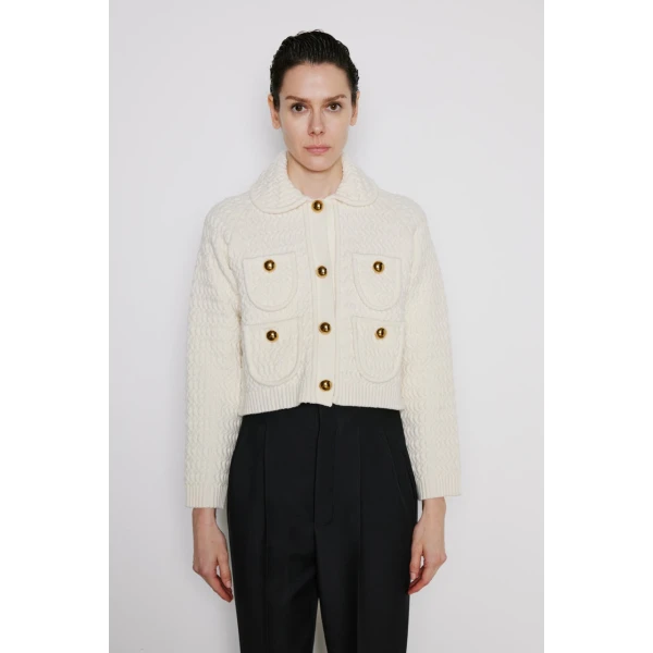 Dice Kayek Buttoned Cardigan in Off White | Cardigan | Coveti