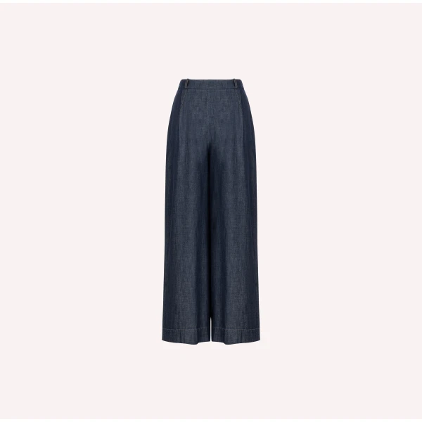 Dice Kayek Chambray Wide Leg Pants in Indigo | Wide leg pants | Coveti