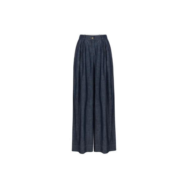 Dice Kayek Chambray Wide Leg Pants in Indigo | Wide leg pants | Coveti