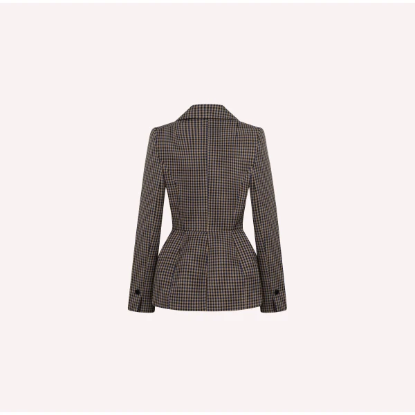 Dice Kayek Checked Sculptural Peplum Jacket in Brown | Jackets | Coveti