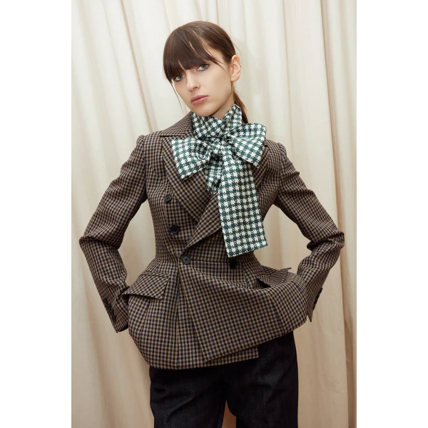 Dice Kayek Checked Sculptural Peplum Jacket in Brown | Jackets | Coveti