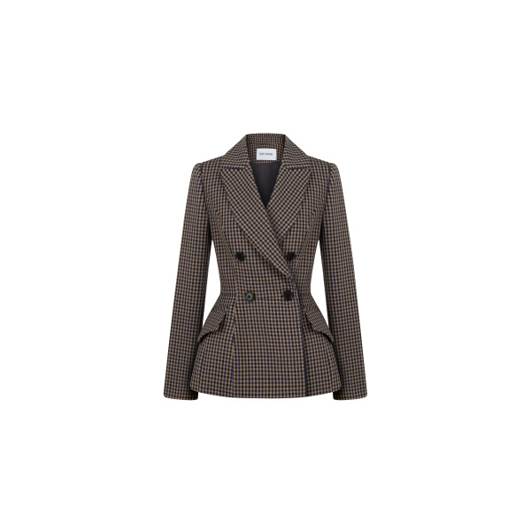 Dice Kayek Checked Sculptural Peplum Jacket in Brown | Jackets | Coveti