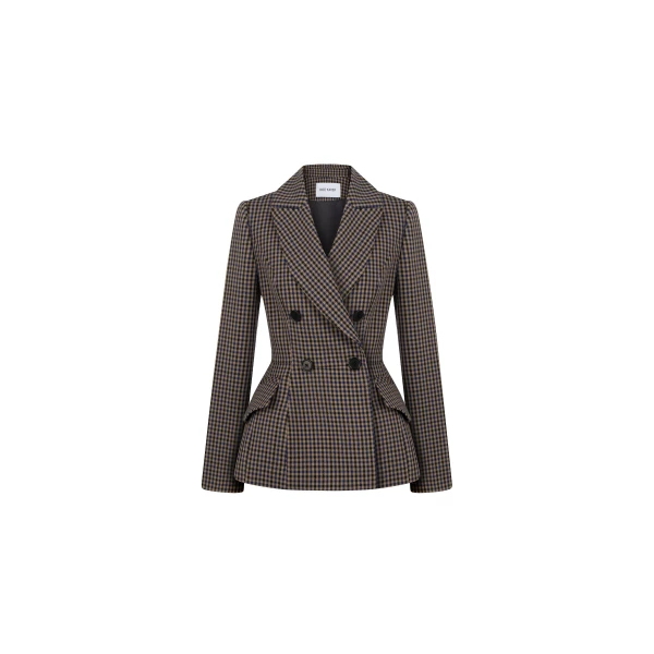 Dice Kayek Checked Sculptural Peplum Jacket in Brown | Jackets | Coveti