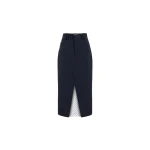 Dice Kayek Cotton Midi Skirt with Front Slit in Navy | Midi Skirts | Coveti