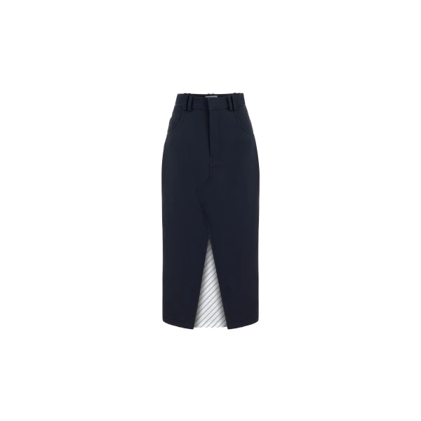 Dice Kayek Cotton Midi Skirt with Front Slit in Navy | Midi Skirts | Coveti