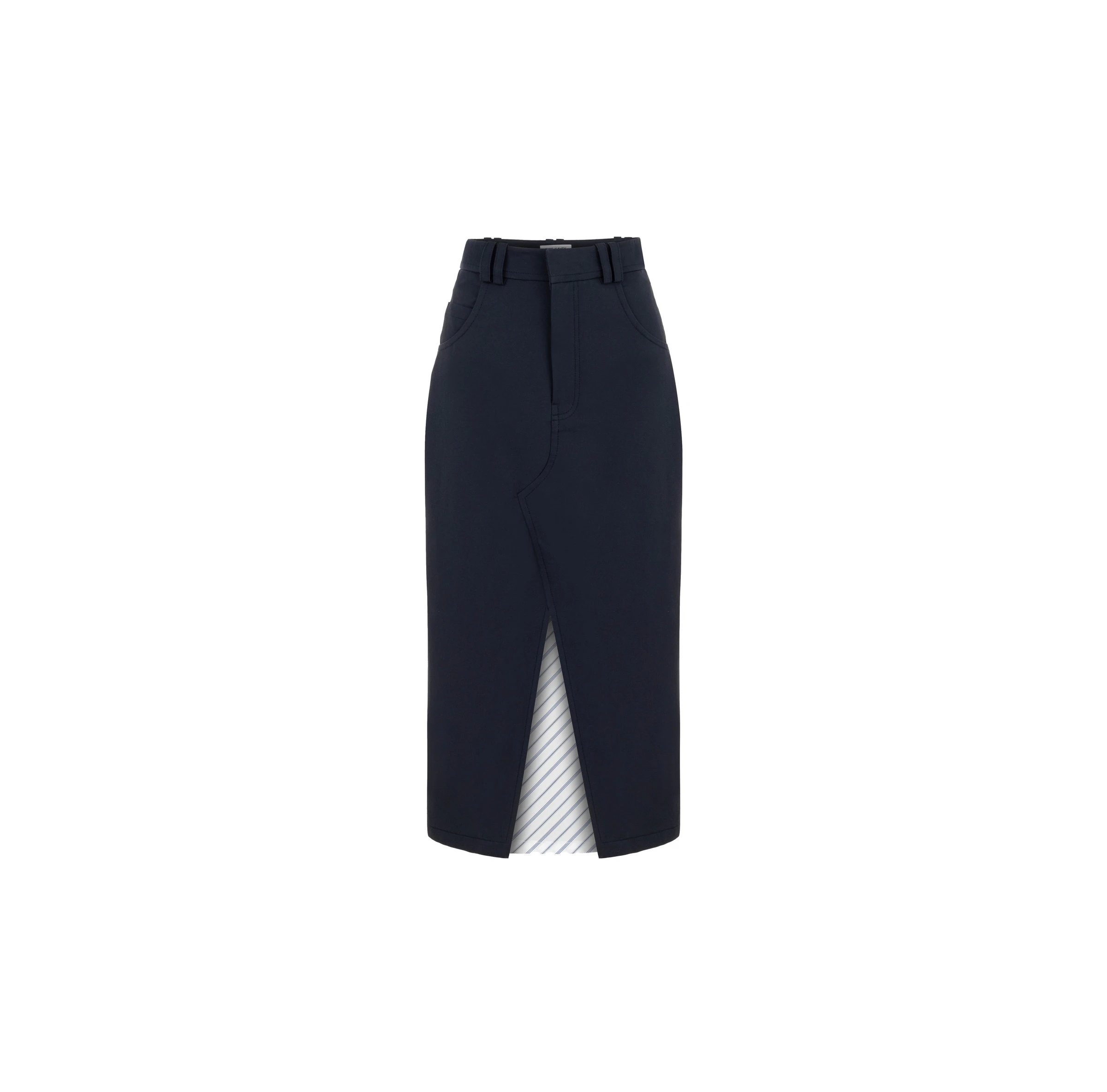 Dice Kayek Cotton Midi Skirt with Front Slit in Navy Dice Kayek Cotton Midi Skirt with Front Slit in Navy | Midi Skirts | Coveti