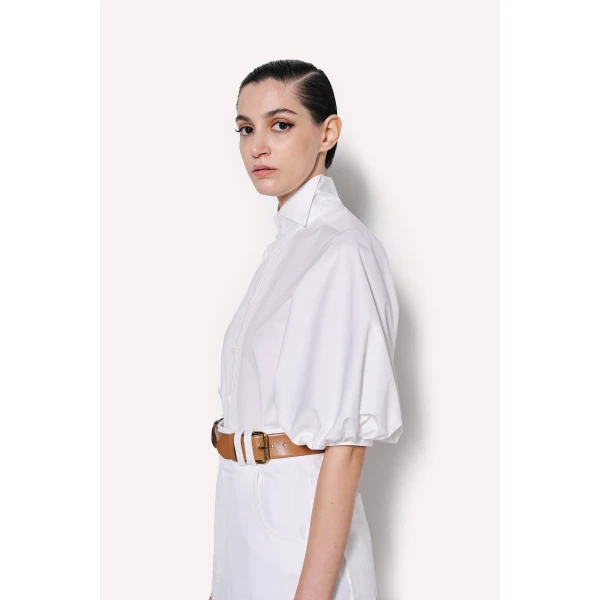Dice Kayek Cotton Poplin Shirt with Structured High Collar in White | Shirts | Coveti