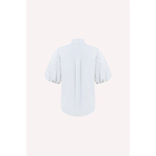 Dice Kayek Cotton Poplin Shirt with Structured High Collar in White | Shirts | Coveti