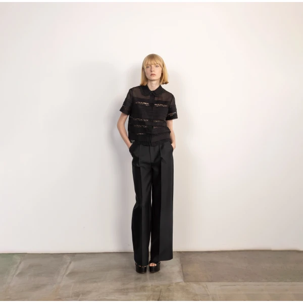 Dice Kayek Cotton Voile Lace Panel Shirt in Black | Shirts | Coveti