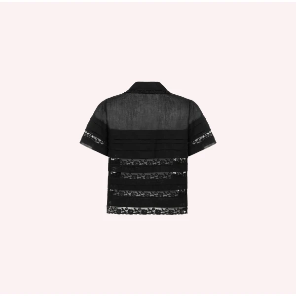Dice Kayek Cotton Voile Lace Panel Shirt in Black | Shirts | Coveti